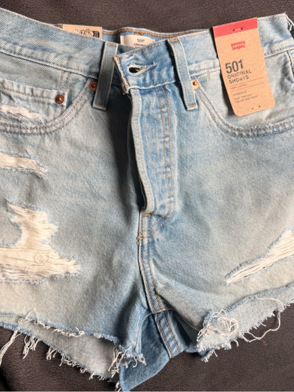 Levi’s 501 Original Shorts Women’s W27 Light Wash Distressed Denim NWT